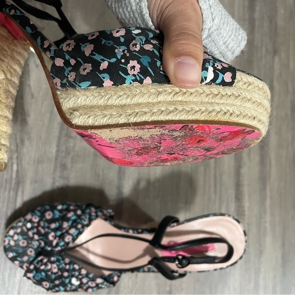 Betsey Johnson Floral Peep Toe Platform Espadrille Jute Sandal Heel​​​ - Picture 6 of 9